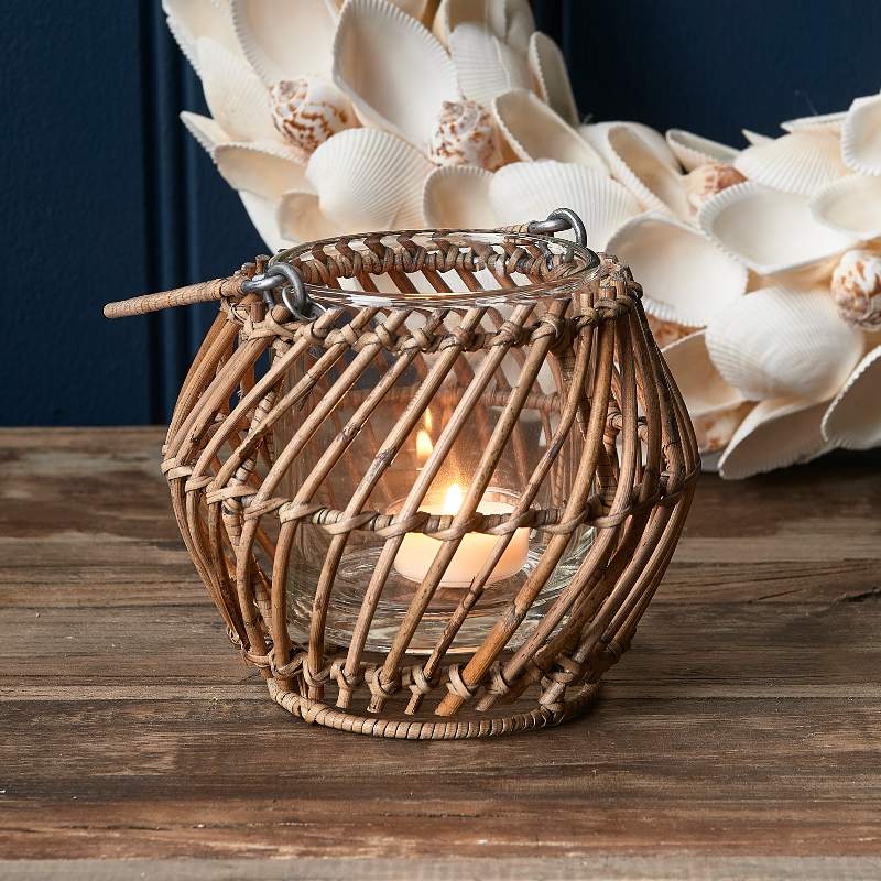 Rustic Rattan Diagonal Weave Votive