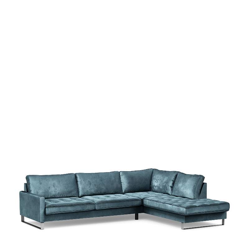 West Houston Corner Sofa Chaise Longue Right, velvet, petrol